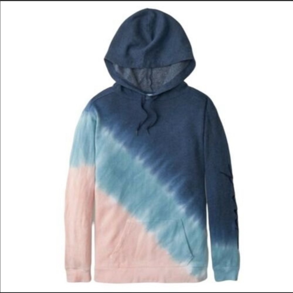 Victoria Secret PINK Tie Die Hoodie Sweatshirt Size M Blue Pink Kangaroo Pocket